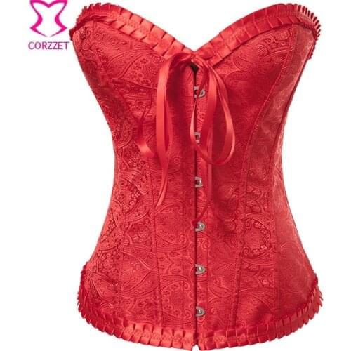 Red Paisley Pattern Overbust Bustier Sexy Espartilhos Corset Corselet Victorian Corsets and Bustiers Women Gothic Clothing