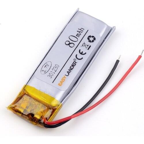 Lithium ion rechargable battery 301230 80mAh 3.7 V polymer lithium battery with board used for bluetooth MP3 MP4 311230 321230