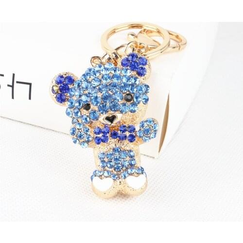 Lovly New Blue Bear Pendant Charm Rhinestone Crystal Purse Bag Keyring Key Chain Accessories Wedding Party Gift