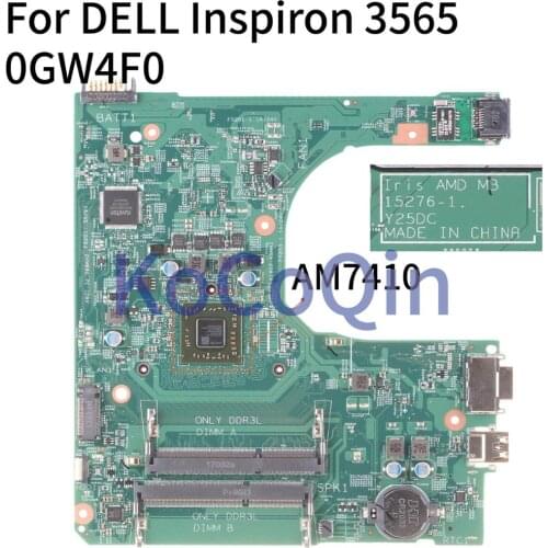 KoCoQin Laptop motherboard For DELL Inspiron 3565 A8-7410 Mainboard CN-0GW4F0 0GW4F0 15276-1 AM7410 CPU