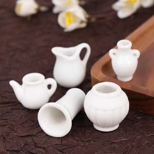 1Pc DIY Mini White Ceramic Vases Handmade 1:12 Dollhouse Miniatures Doll House Kitchen Ornament Decoration Vase