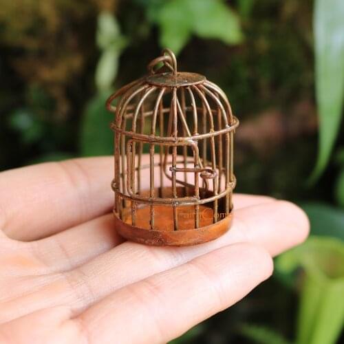 Miniature Rusty Birdcage Fairy Garden Animal Supplies Hanging Bird Cage Metal Crafts Miniature Garden Decoration Accessories