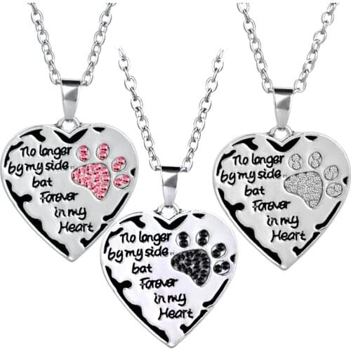 "No longer by my side,but forever in my heart" Fashion Crystal Cats Claw Footprint Dogs Paws Heart shape Women Pendants Necklace