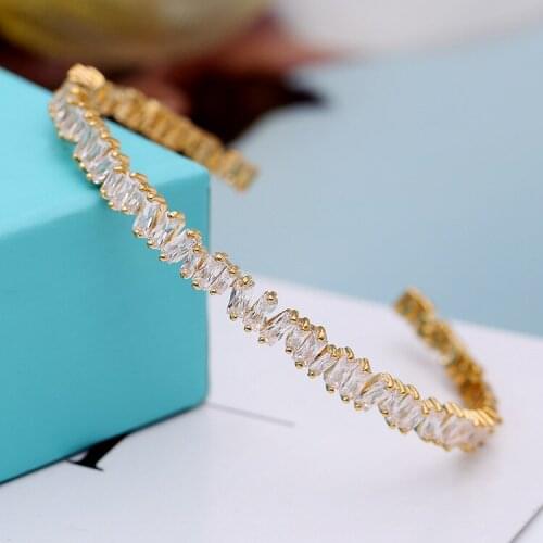 Fashion AAA cubic zirconia Baguette bracelet thin shinning bangle cuff copper base womens accessaries