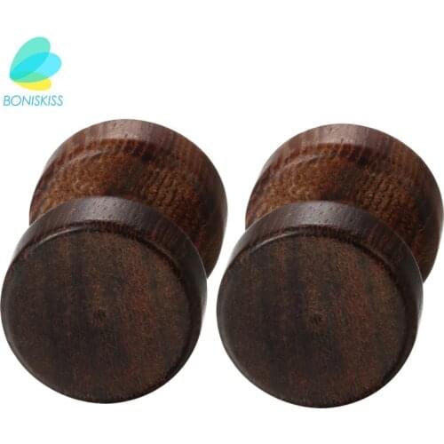 Boniskiss Men Earrings Stud 8/10mm/12mm Wood Dumbbell Barbell Earrings Double Sided Women Earring Body Piercing Boucle D'oreille