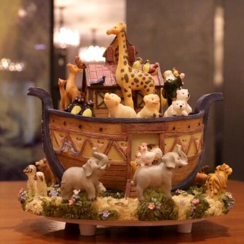 6 Inch Resin Noahs Ark Animal World Music Box , Rotating Music Box , Wedding Gift , Valentines Gift