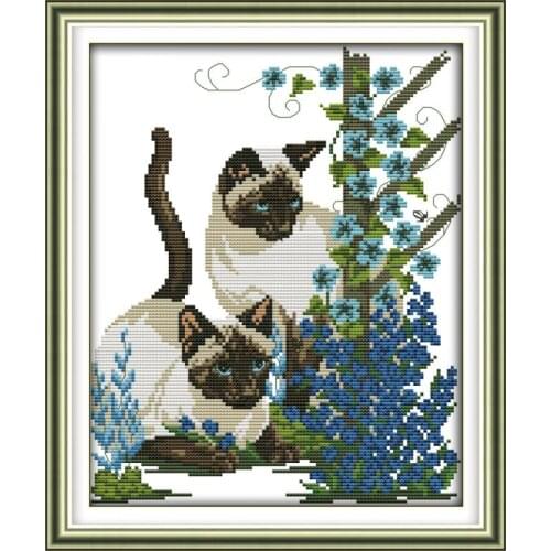 Two kittens (4) animal pattern stamping cross stitch kit 14ct 11ct count printing canvas fabric DIY needlework embroidery set