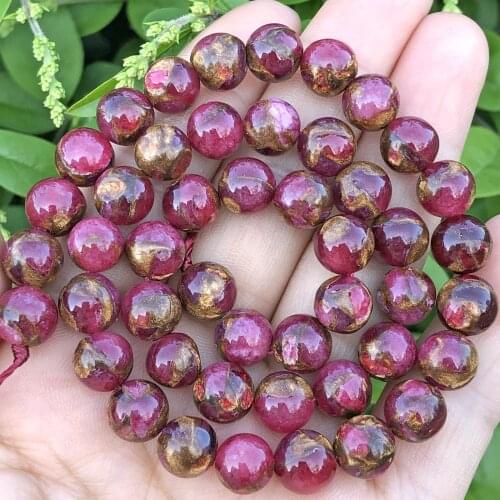 Natural Stone Red Cloisonne Gold Sand Beads Loose Spacer Rondelle Beads For Jewelry Making 4/6/8/10MM Diy Necklace Bracelet 15"