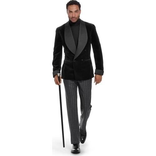 2017 Latest Coat Pant Designs Black Velvet Men Suit Smoking Jacket Slim Fit 2 Piece Tuxedo Custom Groom Blazer Prom Suits Ternos