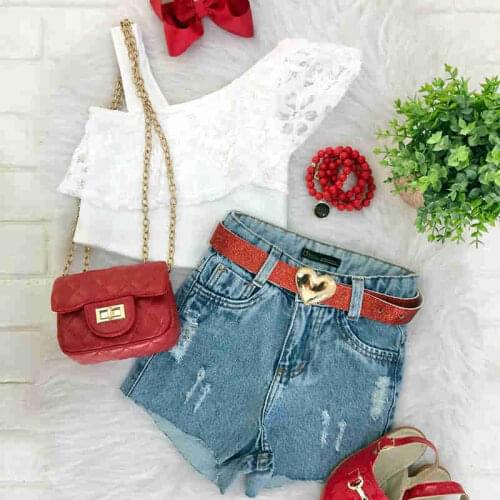 1-6 Years Fashion Girls Clothes Solid Color Set Sleeveless Off-shoulder Cropped Tops + Irregular Hem Ripped Short Jeans