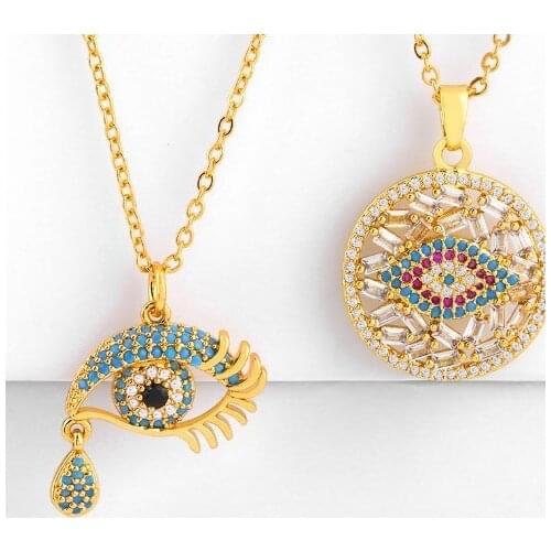 Evil eye multicolor micro pave cz zircon cubic zirconia necklace copper Clavicle gold plated Snake Chain Choker Pendant hfg24