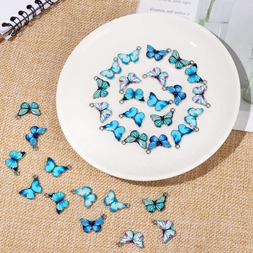 10PCS Fine Butterfly Pendants Blue Enamel Charms Gift Earrings Necklace Bracelet Animal Findings Handmade DIY Jewelry Accessorie