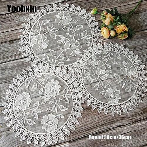 Luxury Lace white Round Embroidery table place mat Christmas pad Cloth placemat cup mug dining tea coaster coffee doily kitchen