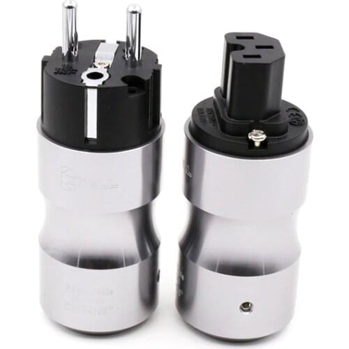 1 pair Hifi audio Rhodium plated EU Schuko AC Cord Power Plug+IEC Female Connector adapter for Hifi DIY power cable
