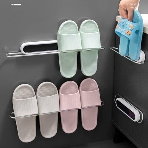 Hot Sale Punch-free Foldable Towel Bar Adhesive Hanging Slippers Organizer Storage Rack Door Mounted For Kitchen Shoes 46cm Long