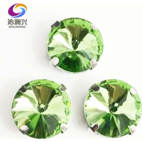 Light green Silver bottom Round shape AAA glass crystal Four claw rhinestones,flatback sew on stones,diy/apparel accessories