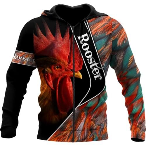 3D All Over Printed Autumn Men Zip Hoodies Love Rooster Animal Unisex Casual Pullover Hoodie Streetwear Sudadera Hombre DW0597