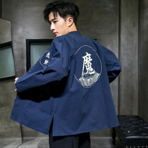 Traditional Chinese Style Men Tang Coat Chinese Mandarin Jacket Long Sleeve Cotton Linen Casual Kung Fu Oriental Clothes KK3055