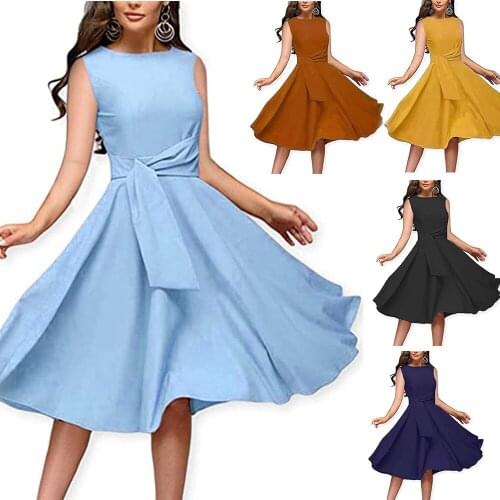 Womens Clothing 2021 Casual Blue A-Line Dresses Zipper O-Neck Sleeveless Slim Dress For Woman Robe Femme Y2K Vestido De Mujer