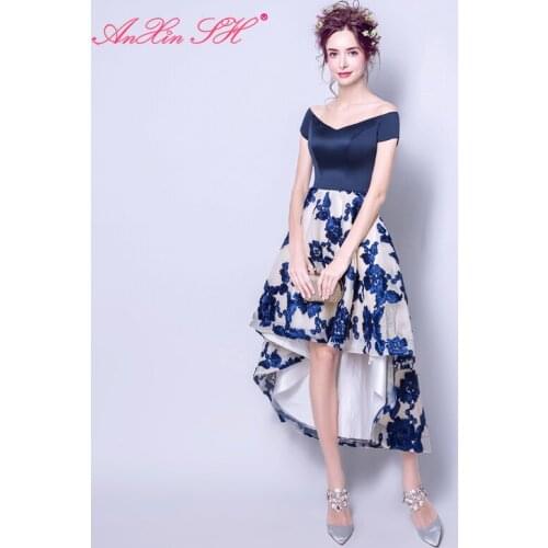 AXJFU Blue Personality before and after the evening dress dinner party annual performance flower boat neck evening dress