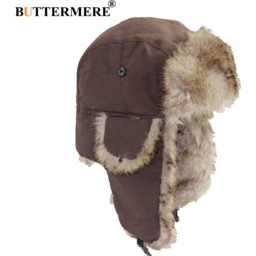 BUTTERMERE Winter Russian Hat for Men Women Fur Bomber Hat Earflap Trapper Thick Warm Male Female Coffee Red Navy Black Snow Cap