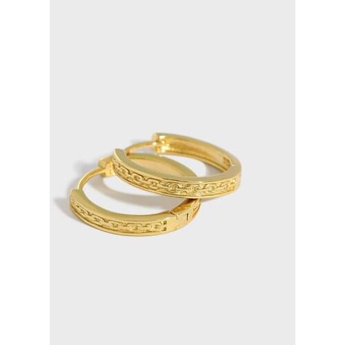 10mm/15mm 1pair REAL.925 Sterling silver white /Gold Chain texture Round Hoop huggie Earring Charms TLE1219