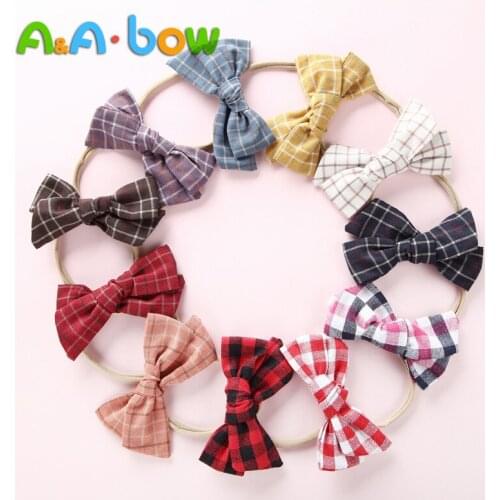 1pcs Plaid Bow Hair Band Baby Nylon Headband Baby Girls Elastic Headband Cute Tiara for Girl Hair Accessories Head Wrap