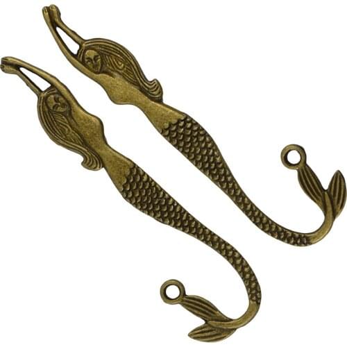 10pcs Wholesale Tibetan Bronze Mermaid Charm Bookmarks 82x27mm