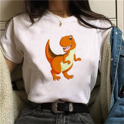 2021 Summer Women Short T Shirt Casual Fashion Dinosaur Graphic Print Round Neck Tshirts 90s Girl Lady Female Outdoor Streetwear