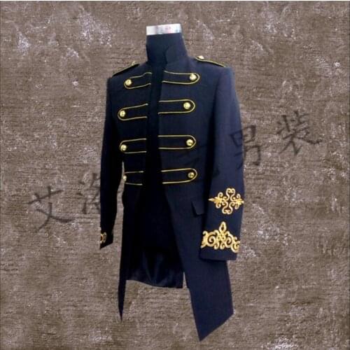 2020 New Men Singer Stand Collar Suit Black Long Suit Coat Costume Formal Dress Bar Clothing