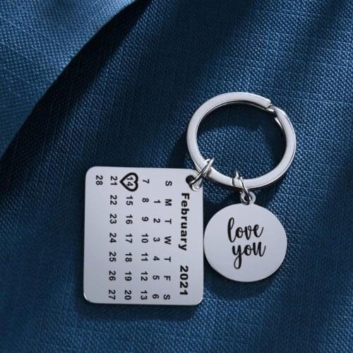 2021 Special Date 2.14 Titanium Steel Calendar Keychain New Year Wedding Aniversary Memory Valentines Day Jewelry Gift