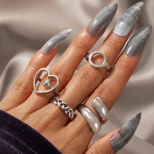 4Pcs/Set Fashion Personality Hollow Heart Circle Rings for Women Party Knuckle Ring