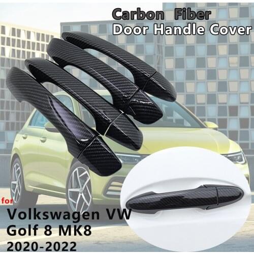 4 PCS Exterior Gloss Black Carbon Fiber Door Handle Cover Catch Trim Car Cap Accessories for VW Volkswagen Golf 8 MK8 2020 2021