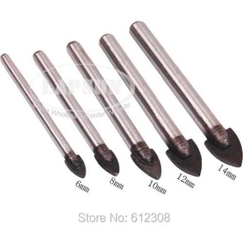 5pcs/set Tungsten Carbide Spear Point Drill Bits for Glass Ceramic Tile Marble size: 6mm 8mm 10mm 12mm 14mm
