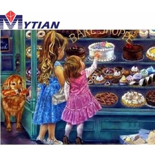 5d Diamond Painting Little Girls Window Shopping,Bakery,Dog, Diamond Embroidery Mosaic Pattern Handmade Crafts Home Decorations