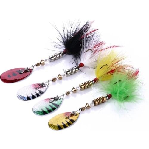 4pcs 7cm/5.5g Spinner Baits Spoon Fishing Lure spinnerbait Metal jig Hard Bait Feather Treble Hooks pesca Bass fishing tackle