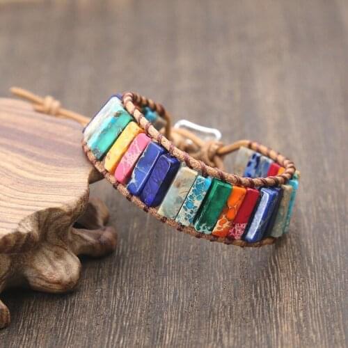 Bohemia women men Jewelry Handmade Multi Color Natural Stone Tube Beads Leather Wrap Couples Bracelets