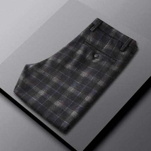 Formal Trousers For Men Checked Classic Vintage Woolen Office Plaid Suit Pants Wedding Party Dress Trousers Mens Clothing
