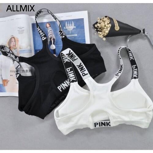 ALLMIX PINK Womens Letter Push Up Cotton Bras Fitness Sexy Womens Bralette Sports Top Comfort Woman Underwear Lingerie Bras