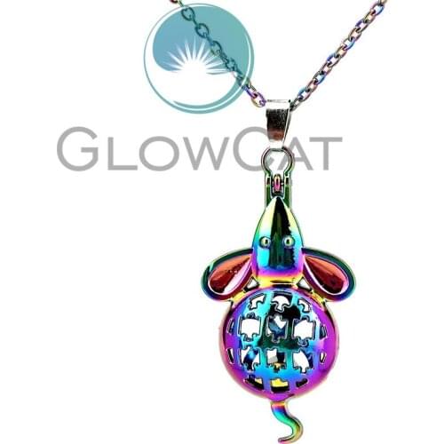 CC115 Rainbow Cute Mouse Magnet Buckle Beads Cage Pendant Essential Oil Diffuser Oyster Pearl Cage Locket Necklace