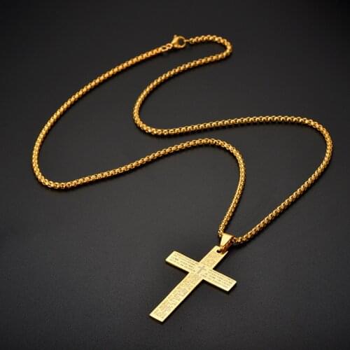 Retro Christian Jesus Single Titanium Scripture Cross Necklace Stainless Steel Black Prayer Cross Pendants For Men Women Collar