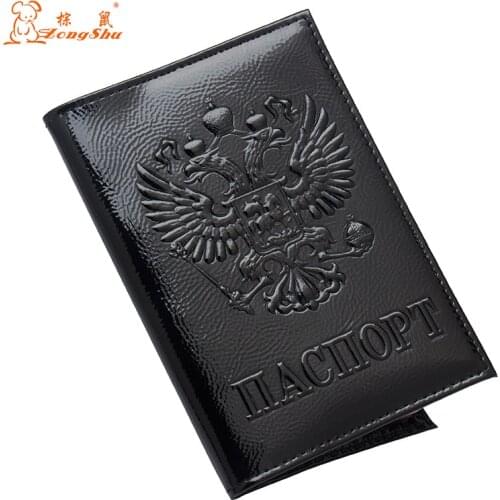 Russian Black Double-headed eagle genuine leather Passport Cover Credit Card Holder Passport Holder Travel Wallet