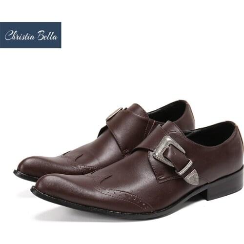 Christia Bella British Genuine Leather Carvings Men Brogue Shoes Office Buckle Oxford Shoes Wedding Party Formal Men Shoes Brown