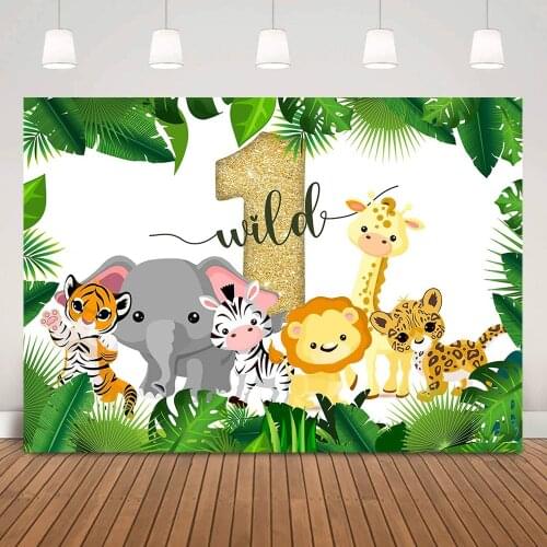 Wild One Animals Birthday Background Decorations Cartoon Jungle Children Kids 1st Birthday Backdrop Safari Party Photobooth Prop