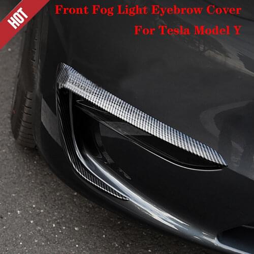 For Tesla Model Y Carbon Fiber ABS Front Fog Light Eyebrow Cover Trim 2pcs