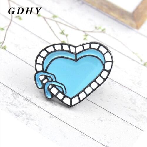 GDHY Heart Shape Blue Swimming Pool Brooch Pool Enamel Pin Cartoon Backpack Hat Badge For Loves Kids Friends Jewelry