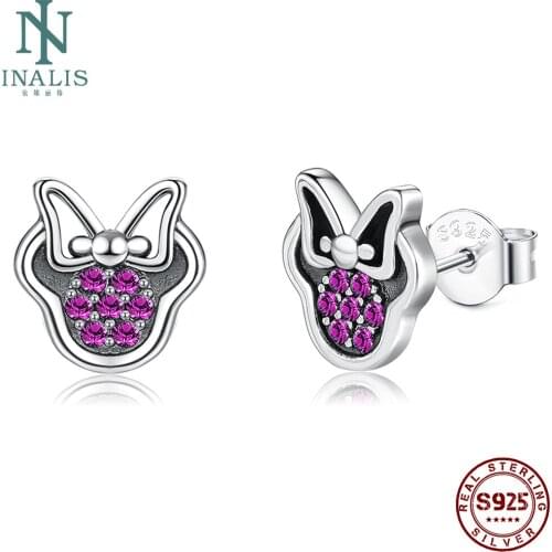 INALIS Genuine 925 Sterling Silver Stud Earrings For Women With Blue Cubic Zirconia Cute Small Earring Party Fine Jewelry Gift