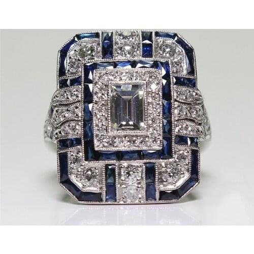 Exquisite Geometric Square Crystal Ring Silver Color Boho Engagement Wedding Rings for Women Accessorsies Gift Popular Jewelry