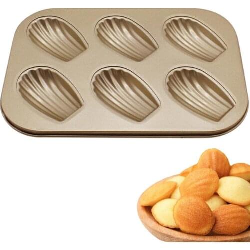 Justdolife 6-Cavity Madeleine Shell Carbon Steel Madeleine Cookie Mold Shell Biscuits Cake Bakeware Tools Kitchen Supplies