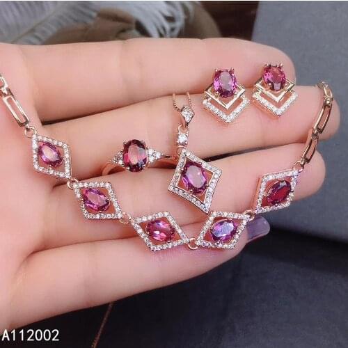 KJJEAXCMY fine jewelry natural garnet 925 sterling silver women necklace bracelet ring earrings set support test popular